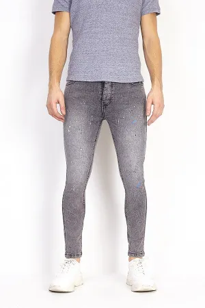 PAINT SPLATTER DETAIL GREY ACID WASH SKINNY JEANS