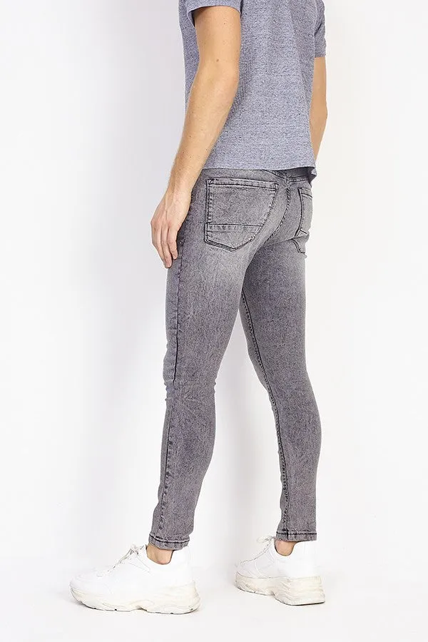 PAINT SPLATTER DETAIL GREY ACID WASH SKINNY JEANS