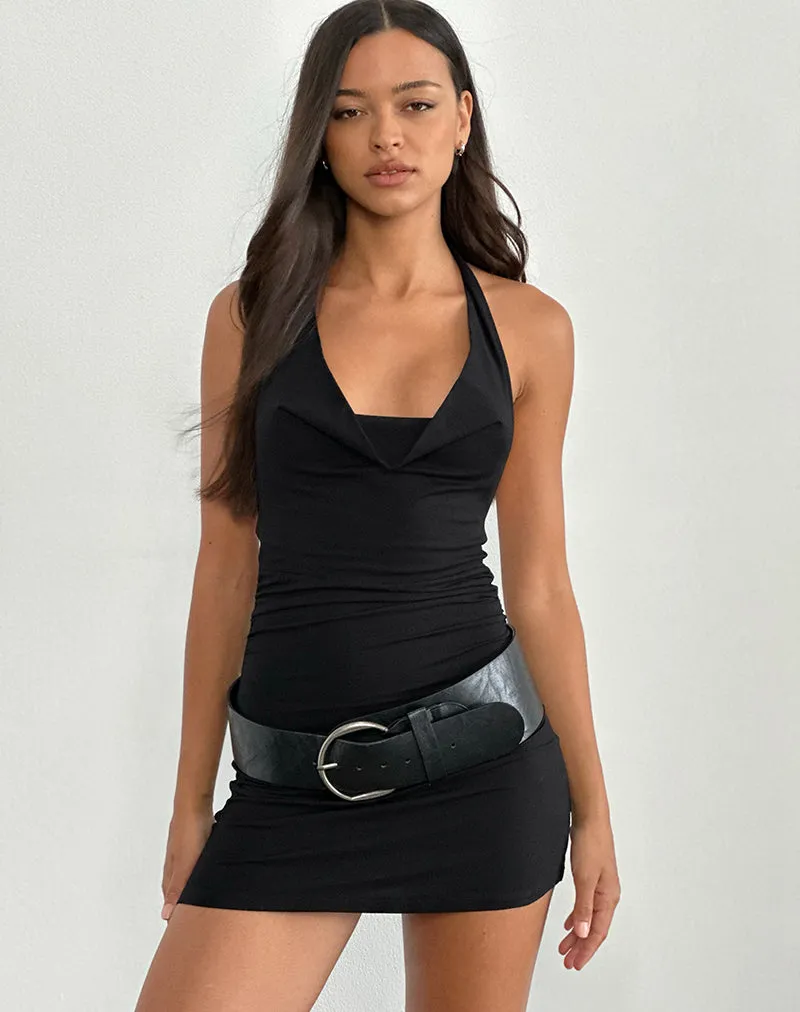 Pramita Plunge mini Dress in Jersey Black
