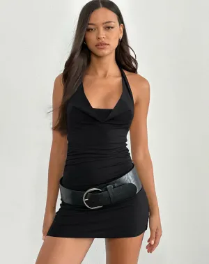 Pramita Plunge mini Dress in Jersey Black