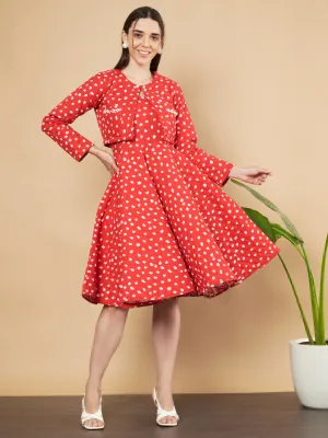 Premium Polka Dot Quilted Cotton Jacket & Dress Set for Women