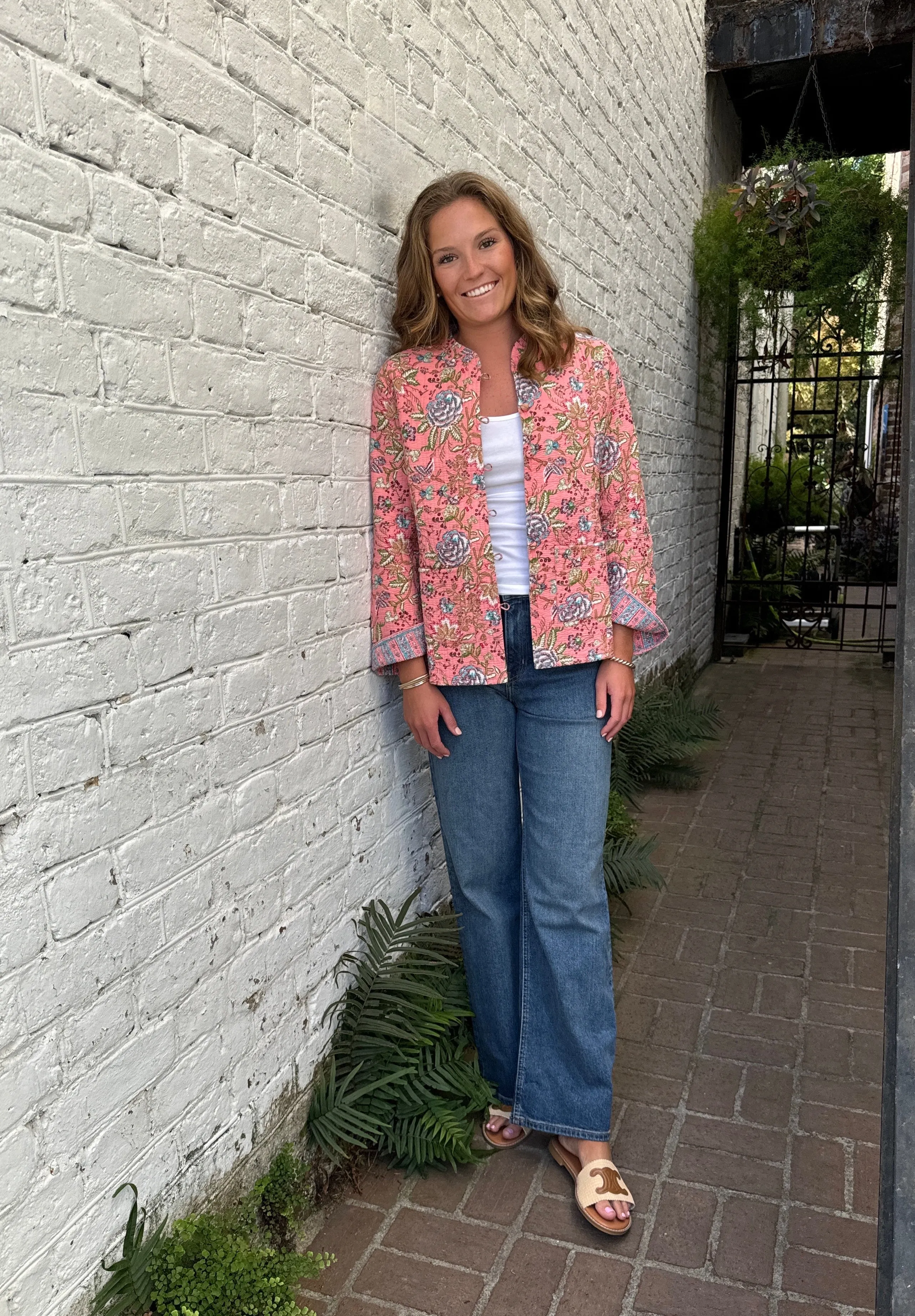 Quilted Jacket Dusty Coral Flowers