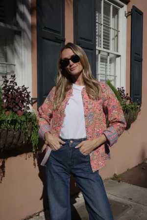 Quilted Jacket Dusty Coral Flowers