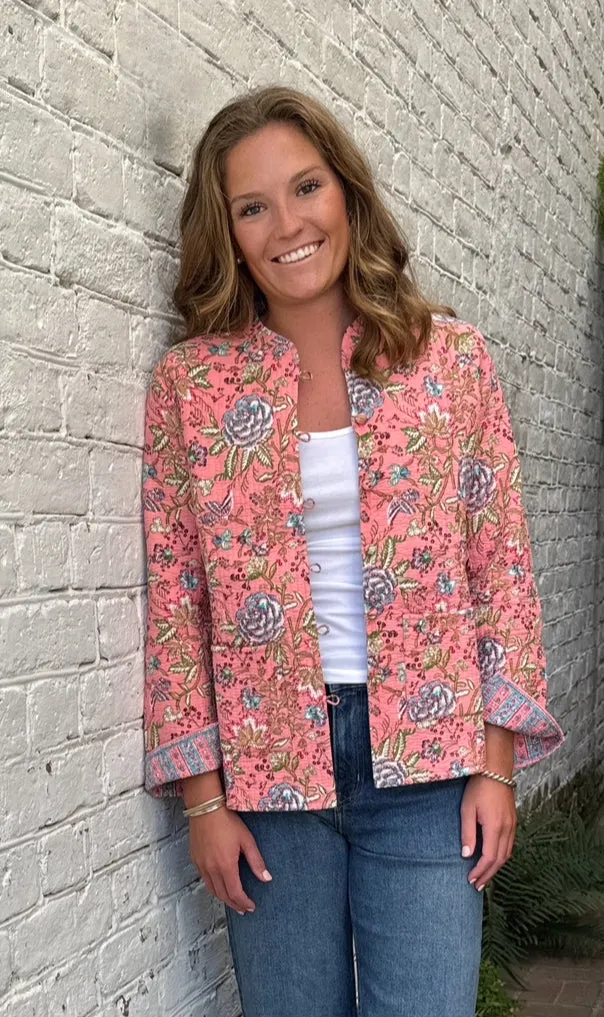 Quilted Jacket Dusty Coral Flowers