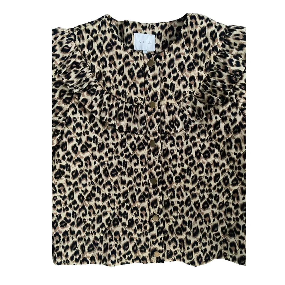 Quilted Jacket Leopard Print Brown SIZE 12