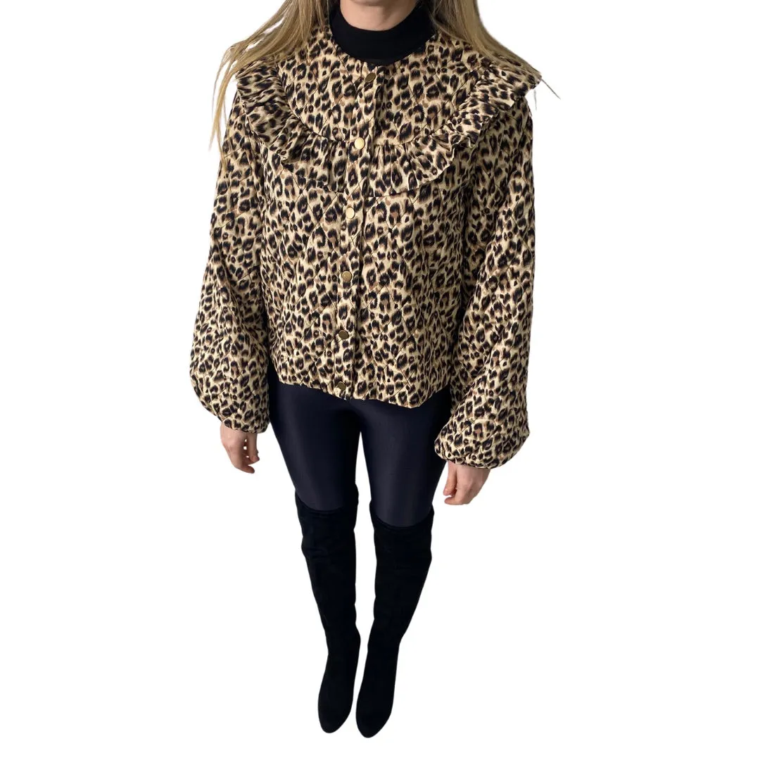 Quilted Jacket Leopard Print Brown SIZE 12