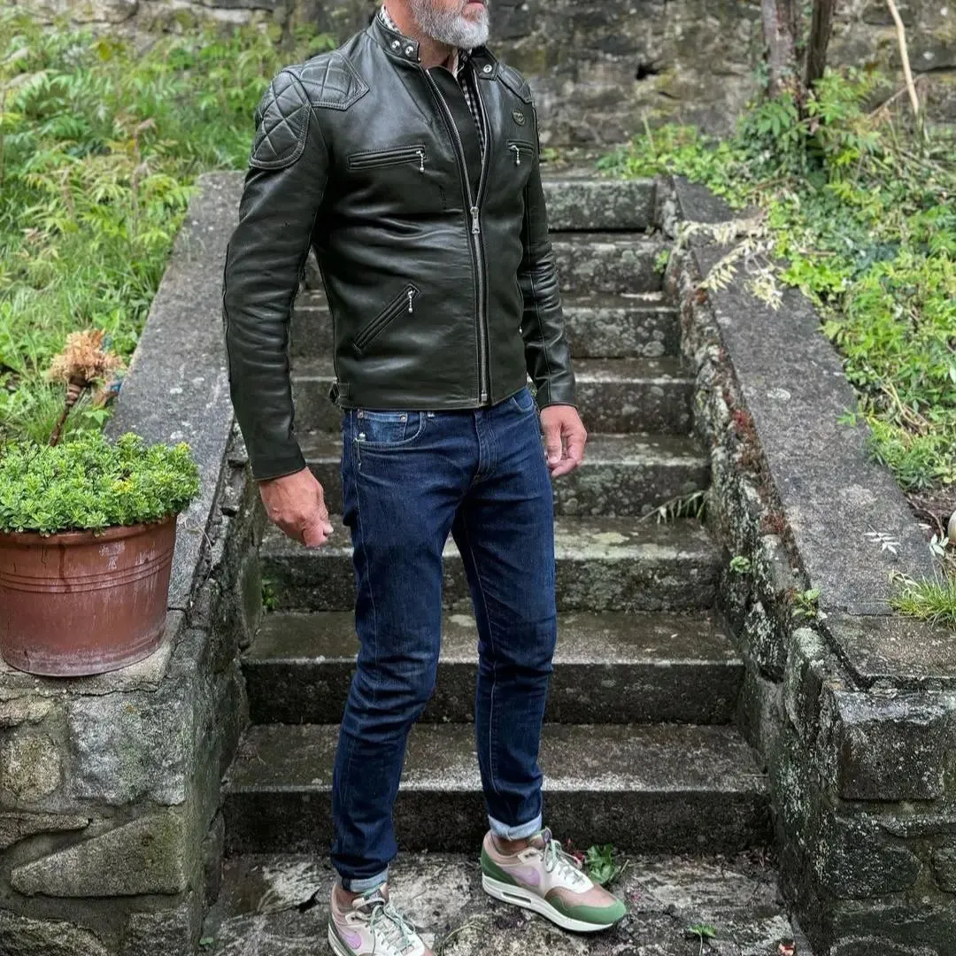 Quilted Shoulders Green Leather Jacket