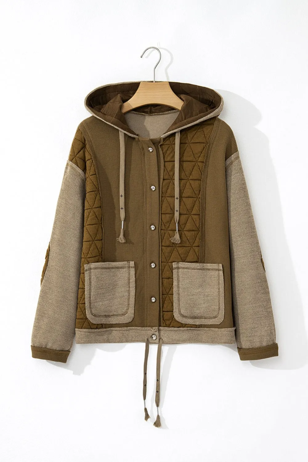 Quilted Waffle Patchwork Hooded Jacket