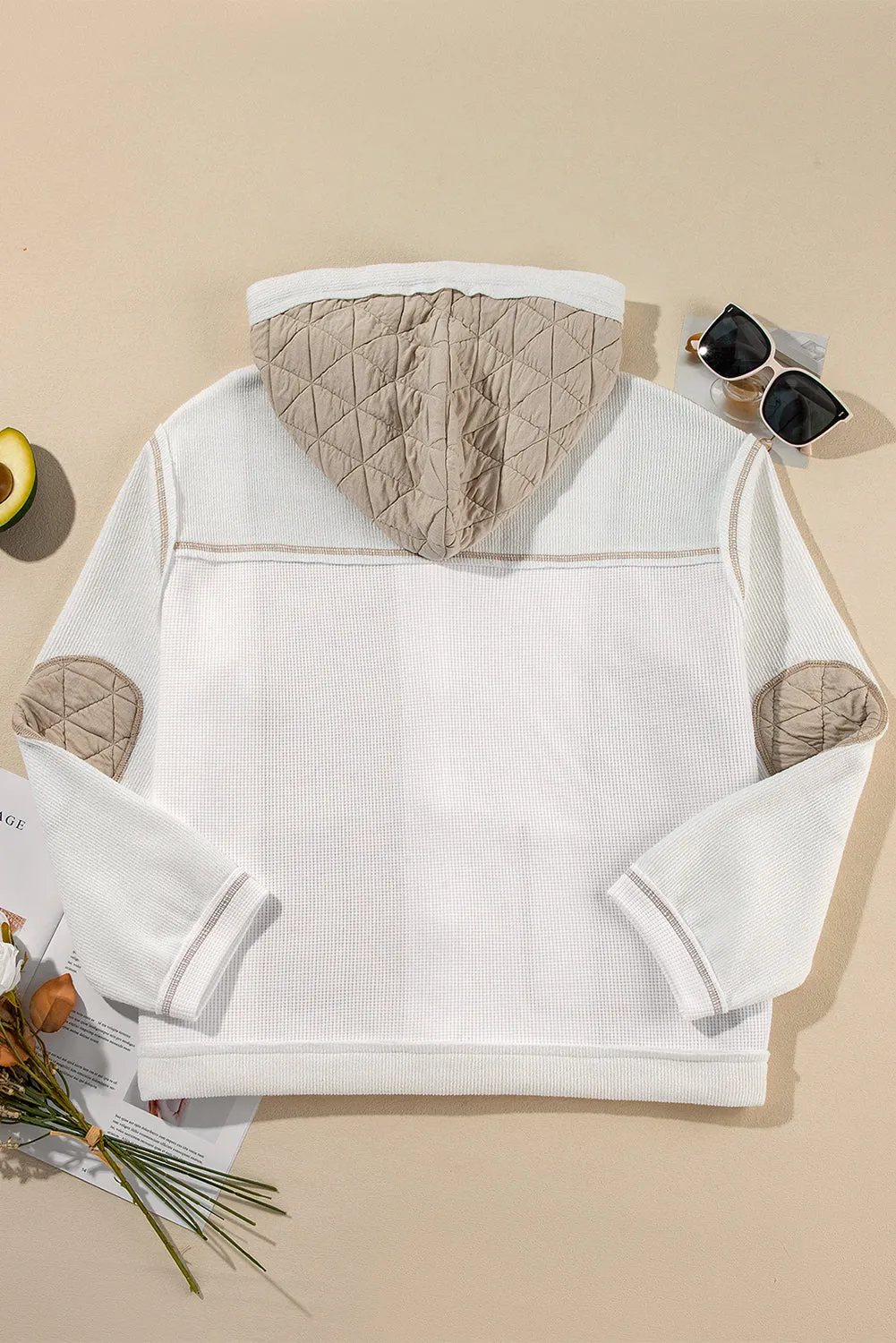 Quilted Waffle Patchwork Hooded Jacket