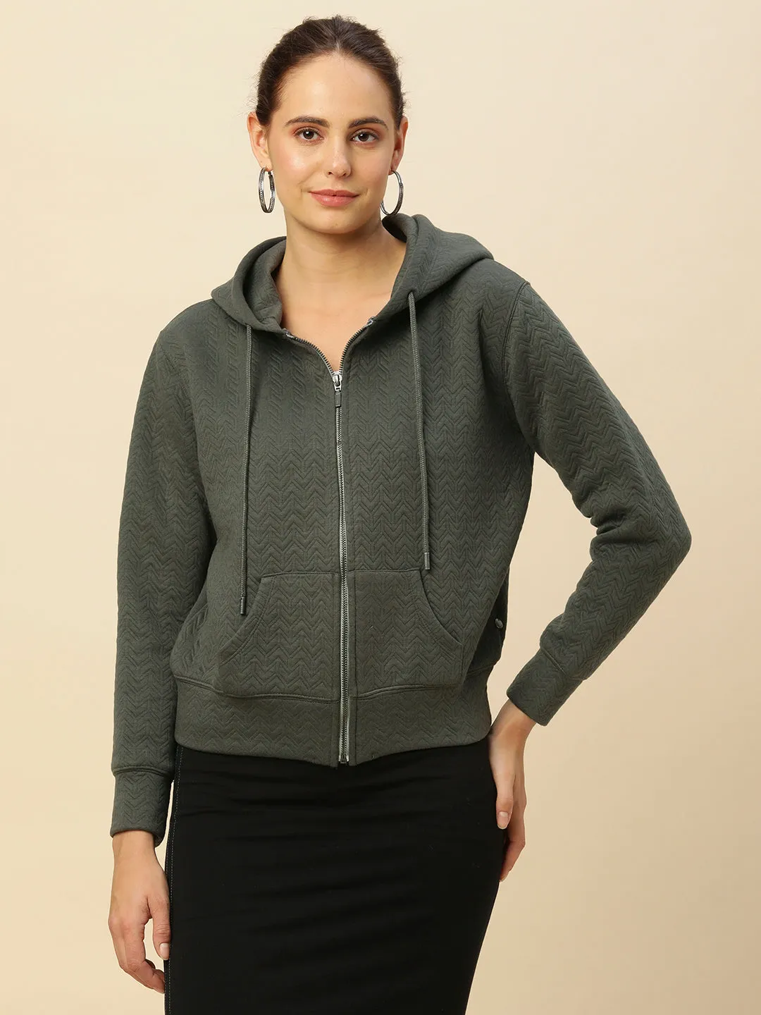 Quilted Zippered Hooded Jacket
