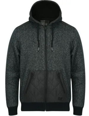 Quilter Borg Lined Zip Through Hoodie with Quilted Panels in Blue Fleck - Dissident