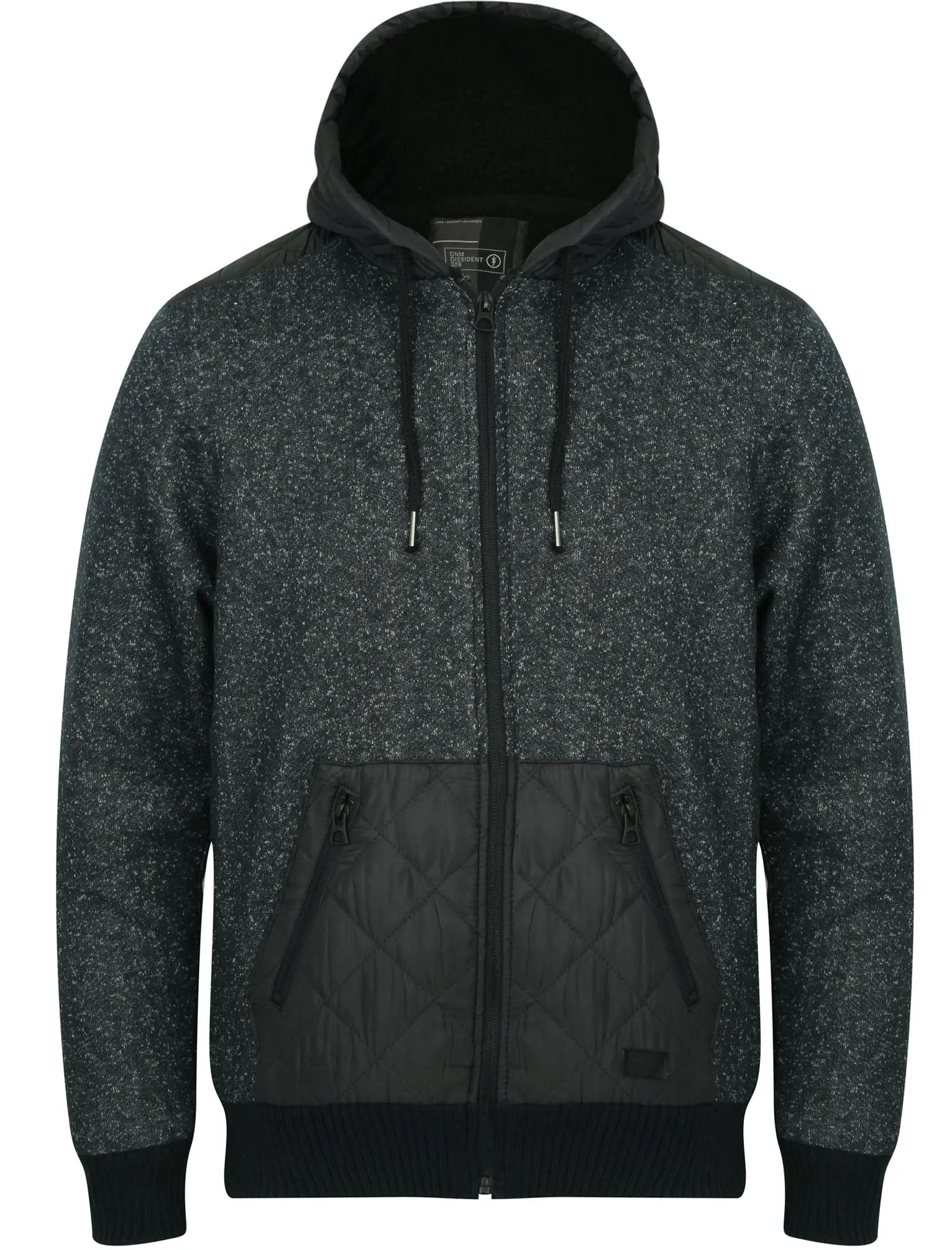 Quilter Borg Lined Zip Through Hoodie with Quilted Panels in Blue Fleck - Dissident