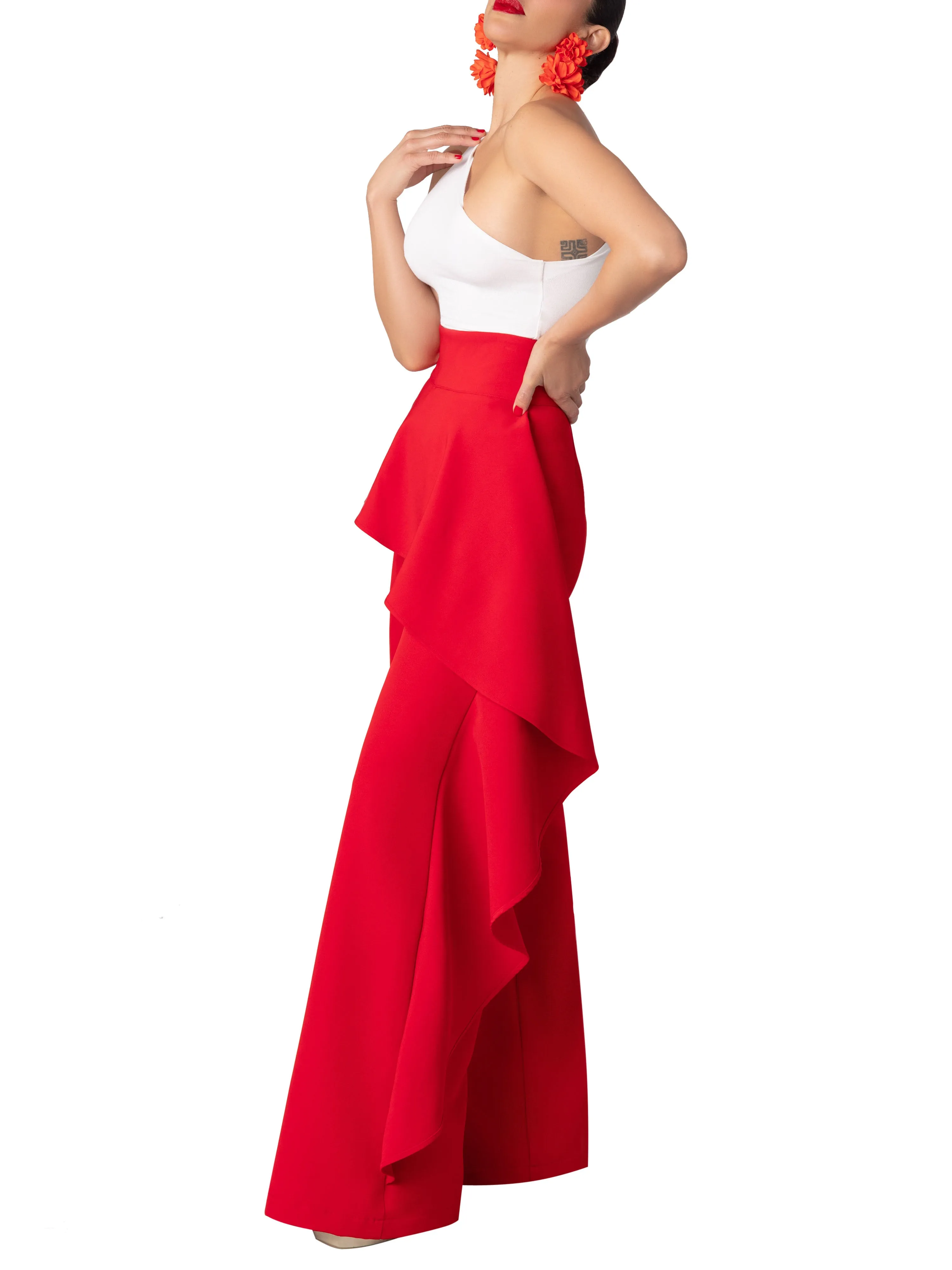 "Loyal" Red Flounce High Waist Pants