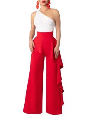 "Loyal" Red Flounce High Waist Pants