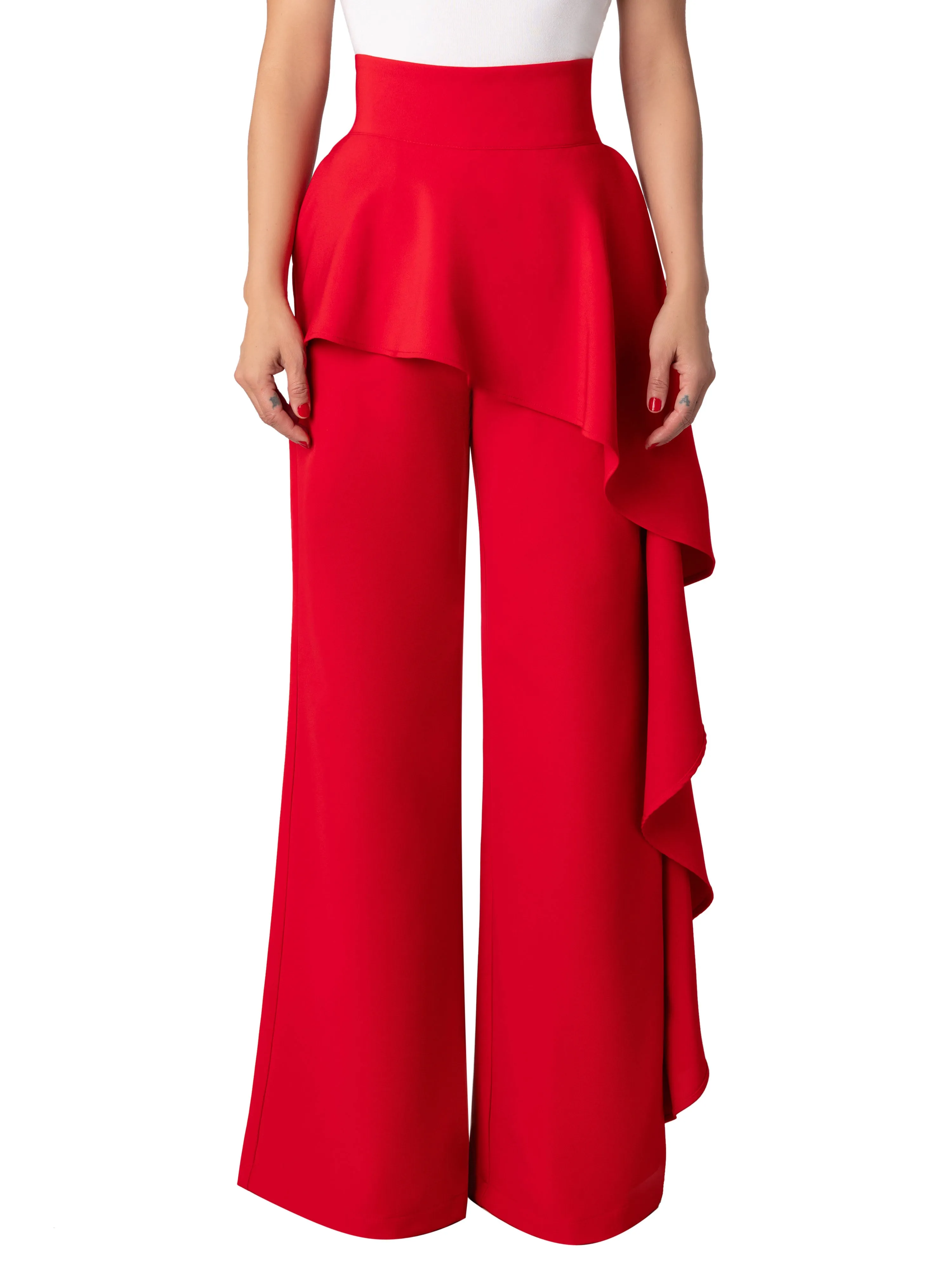 "Loyal" Red Flounce High Waist Pants