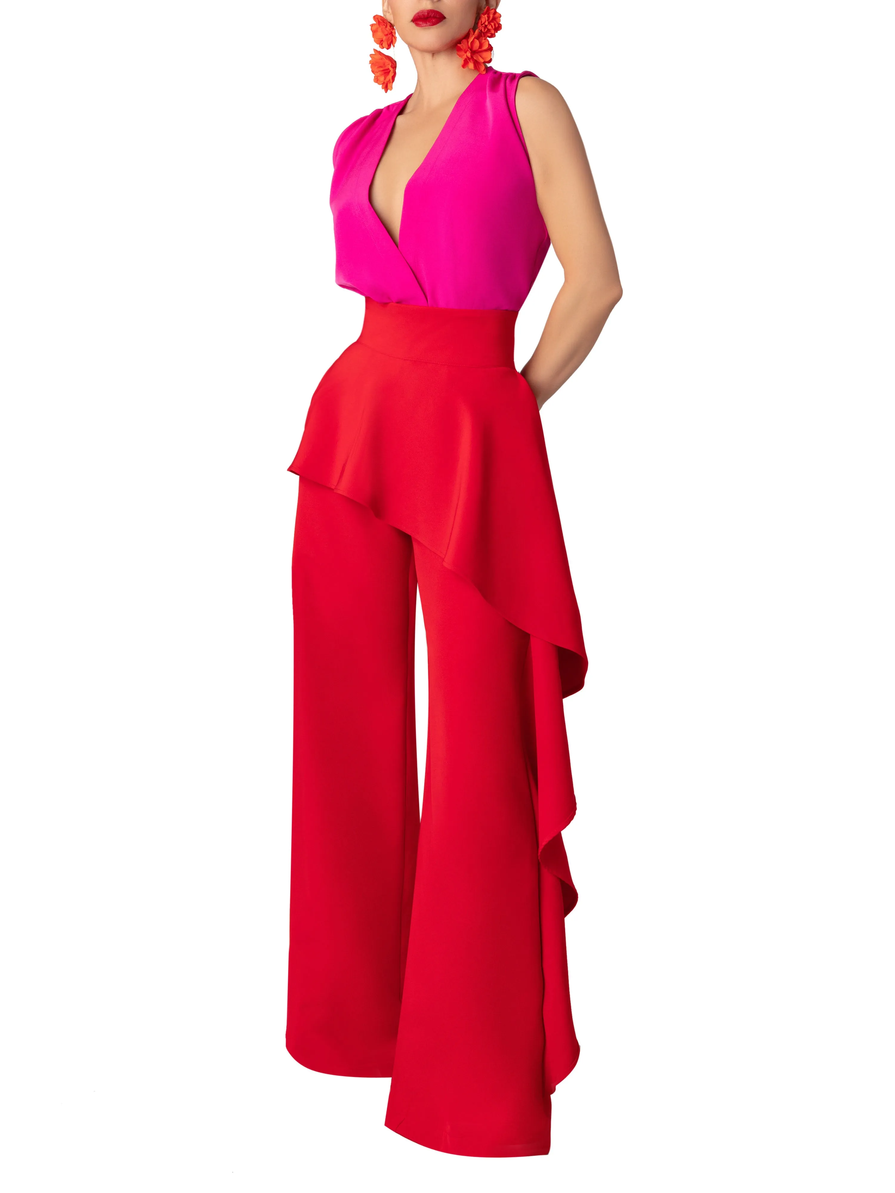 "Loyal" Red Flounce High Waist Pants