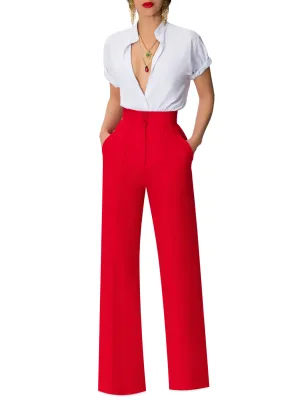 "Napa" Red Linen High Waist Pants