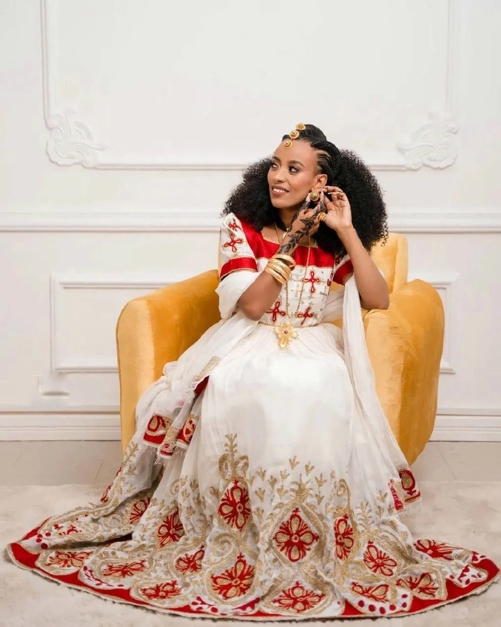 Radiant Red Habesha Couples Outfit Vibrant Habesha Couples' Attire / Includes man's pants and shoes