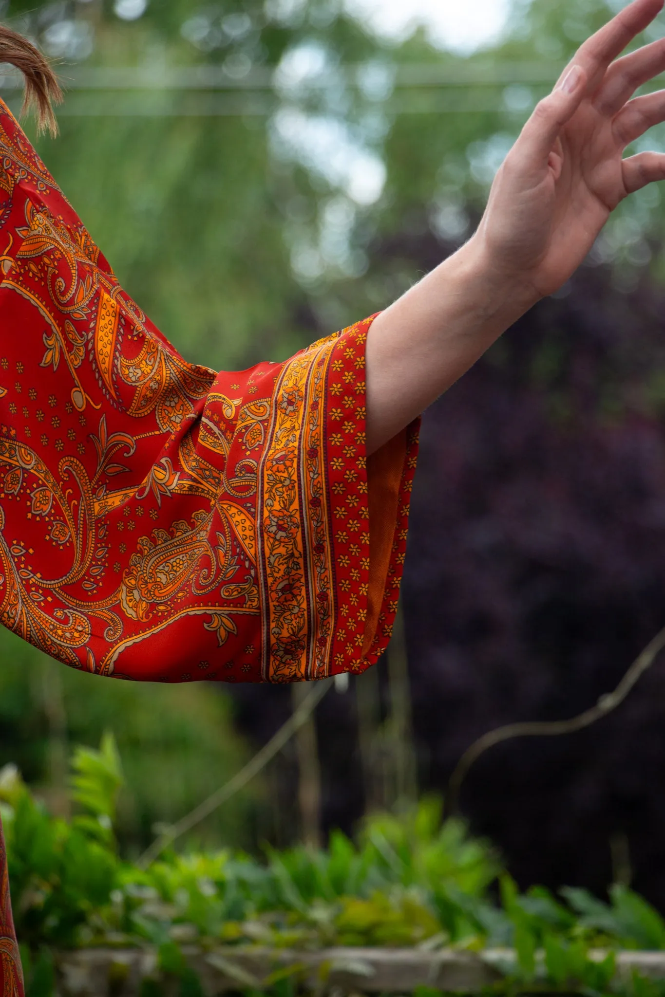 Red & Marigold Kimono | Emily Lightweight Silky Paisley Robe