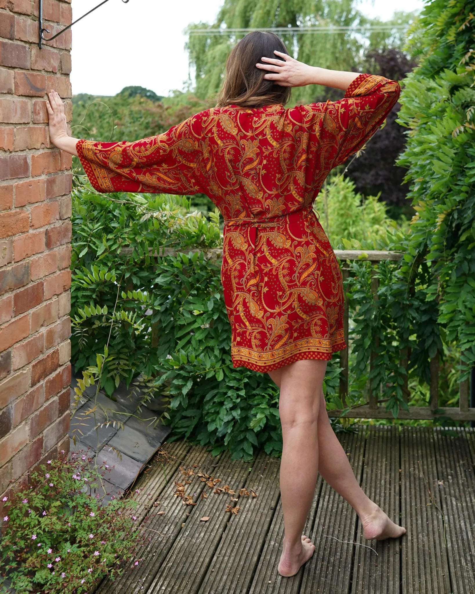 Red & Marigold Kimono | Emily Lightweight Silky Paisley Robe