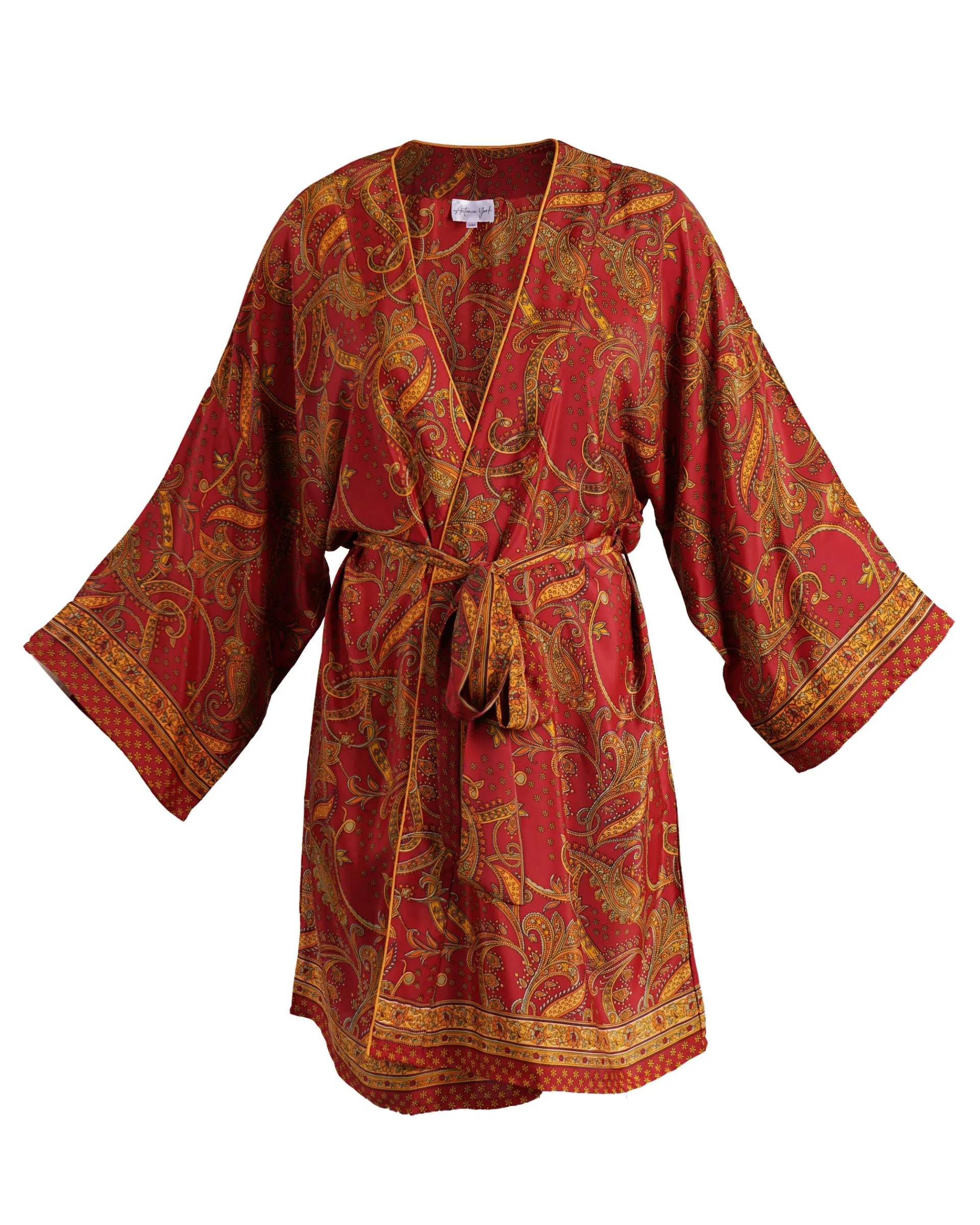 Red & Marigold Kimono | Emily Lightweight Silky Paisley Robe