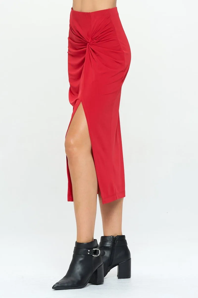 Red Midi Skirt with Slit
