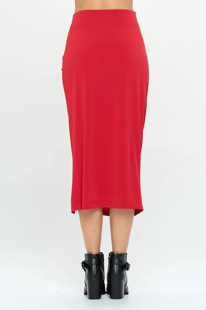 Red Midi Skirt with Slit