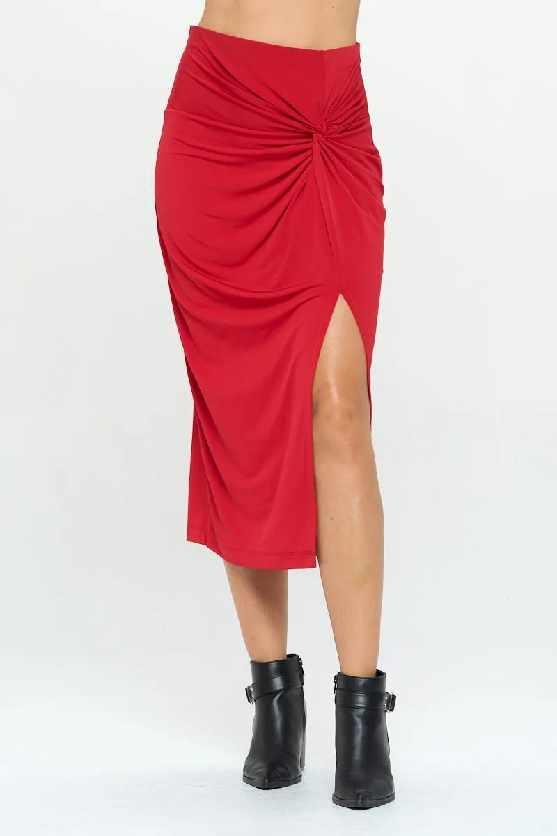 Red Midi Skirt with Slit