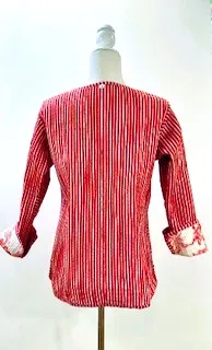 Reversible Cotton Quilted  Womens Jacket With Stripe Piping (Red)