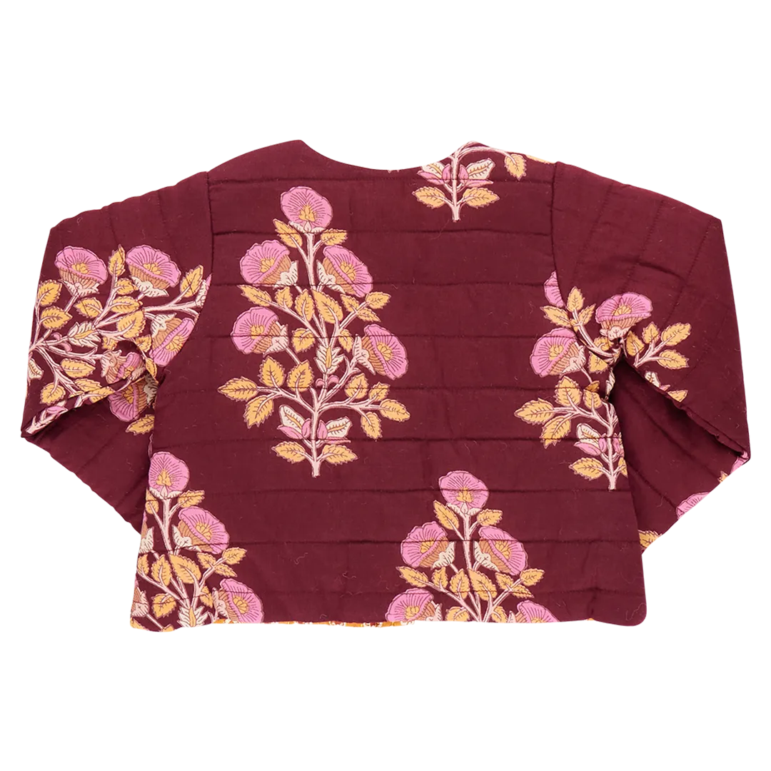 Reversible Quilted Jacket, Burgundy Bouquet Floral