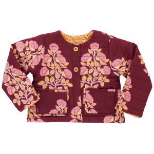 Reversible Quilted Jacket, Burgundy Bouquet Floral
