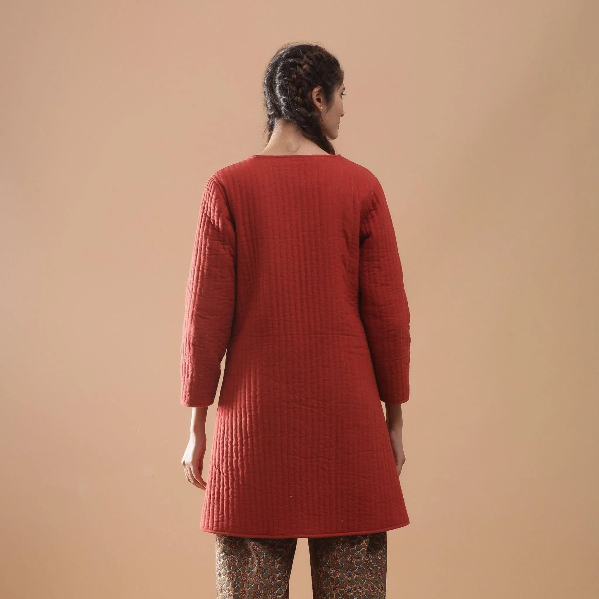 Reversible Warm Cotton Quilted Block Print Knee Length Jacket