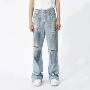 Ripped Loose Fit Washed Denim Jeans