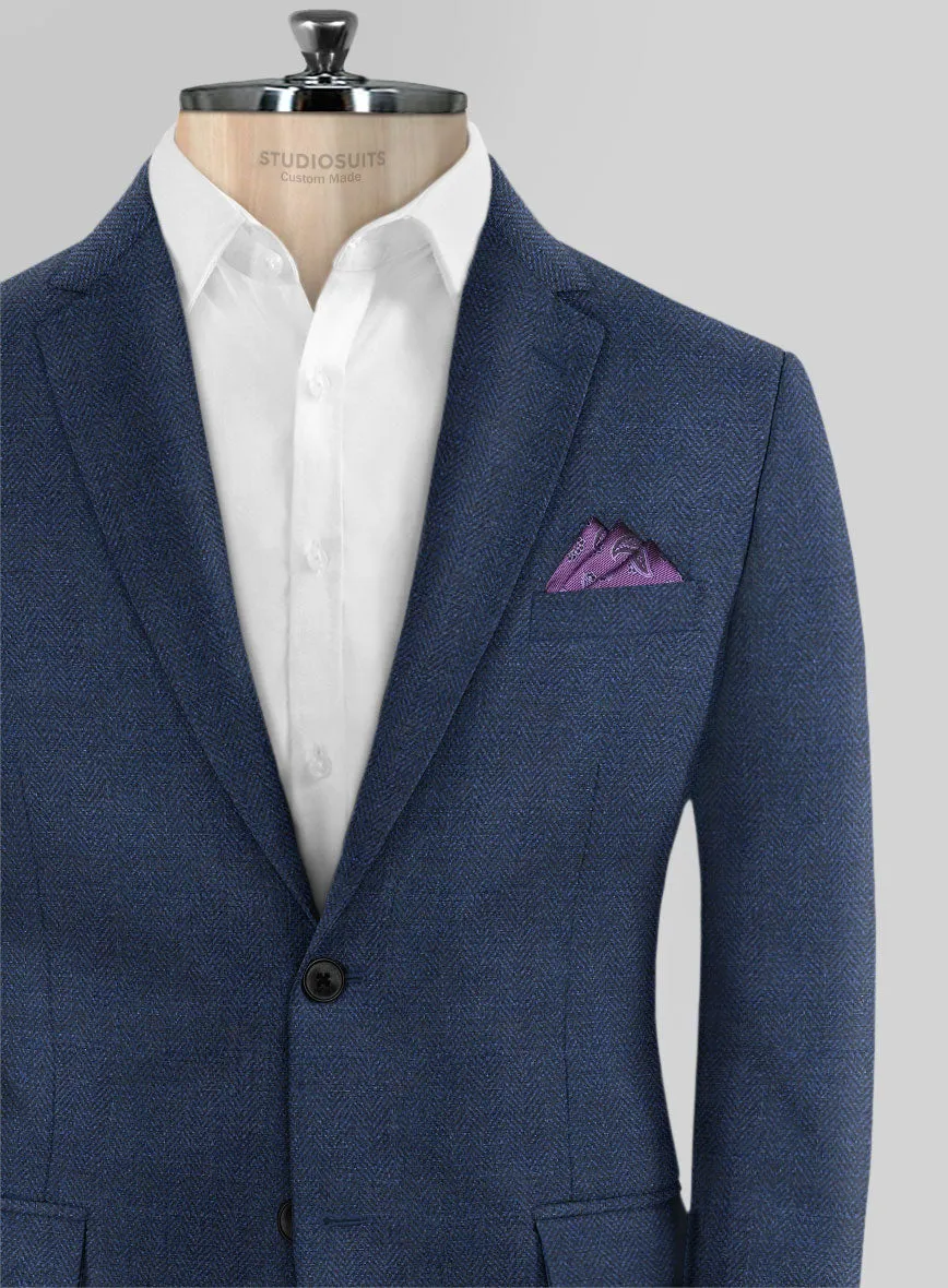 Scabal Cobalt Blue Herringbone Wool Jacket