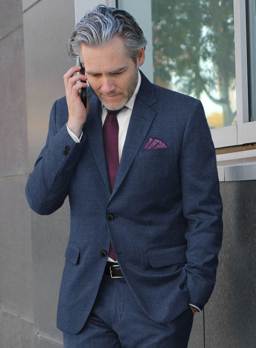 Scabal Cobalt Blue Herringbone Wool Jacket