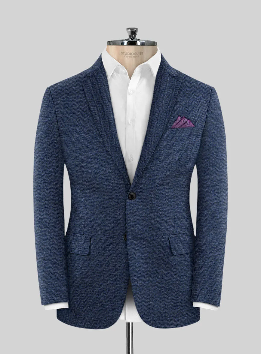 Scabal Cobalt Blue Herringbone Wool Jacket