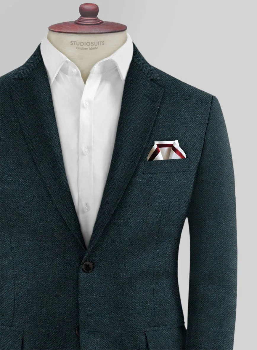 Scabal Dark Teal Herringbone Wool Jacket
