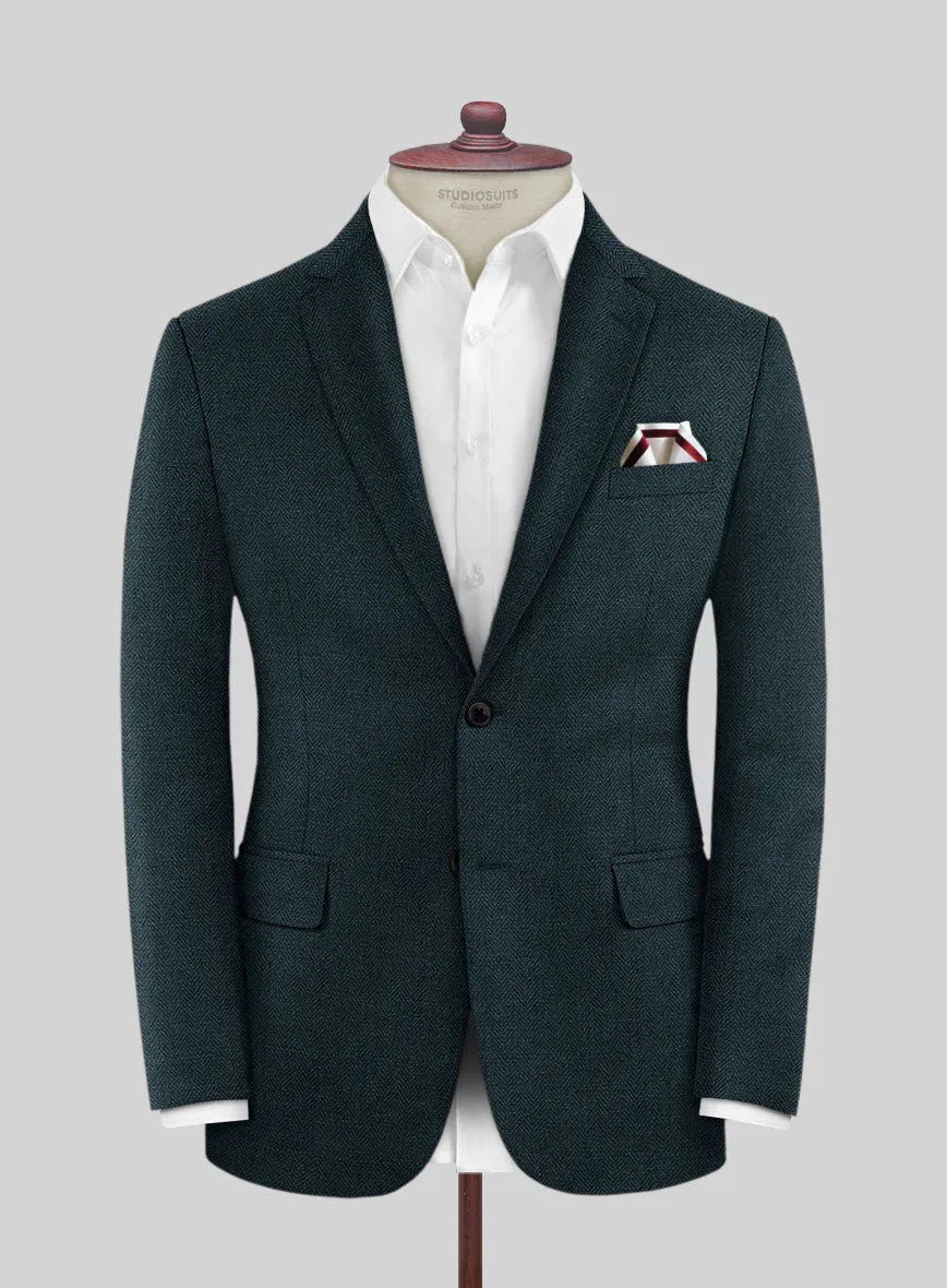 Scabal Dark Teal Herringbone Wool Jacket