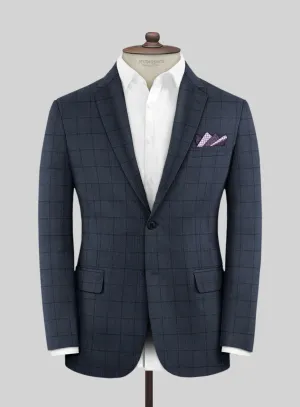 Scabal Londoner Windowpane Dark Blue Wool Jacket