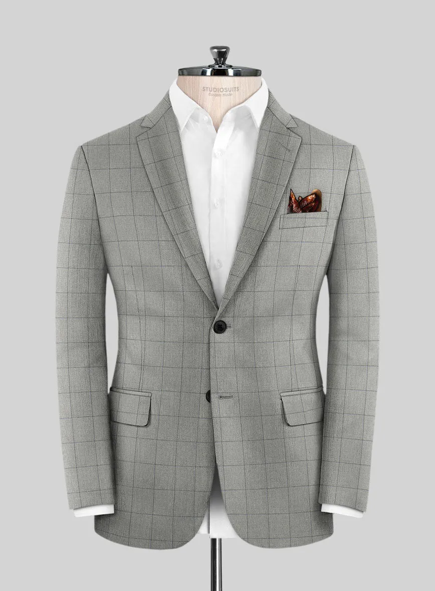 Scabal Londoner Windowpane Light Gray Wool Jacket