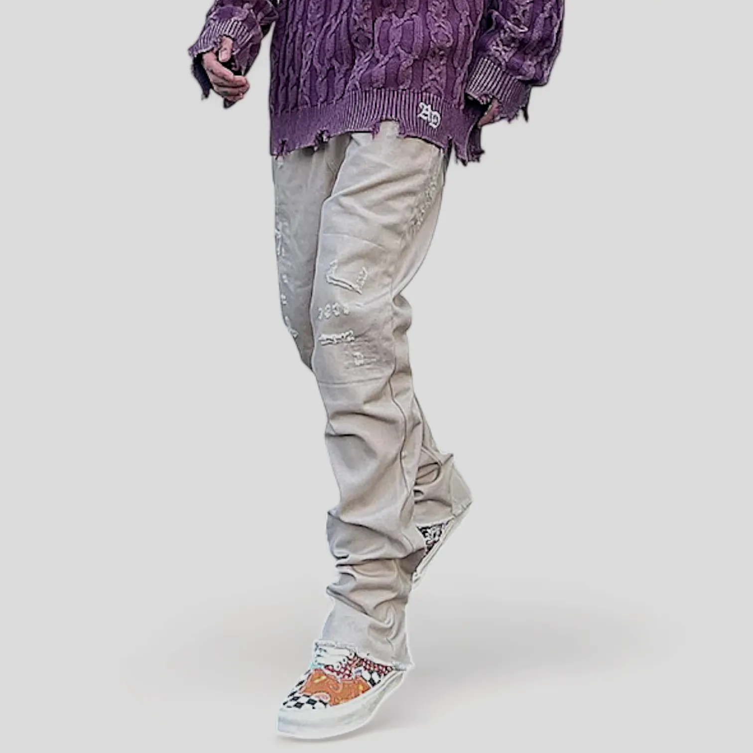 Slim fit distressed jean with back leg zipper