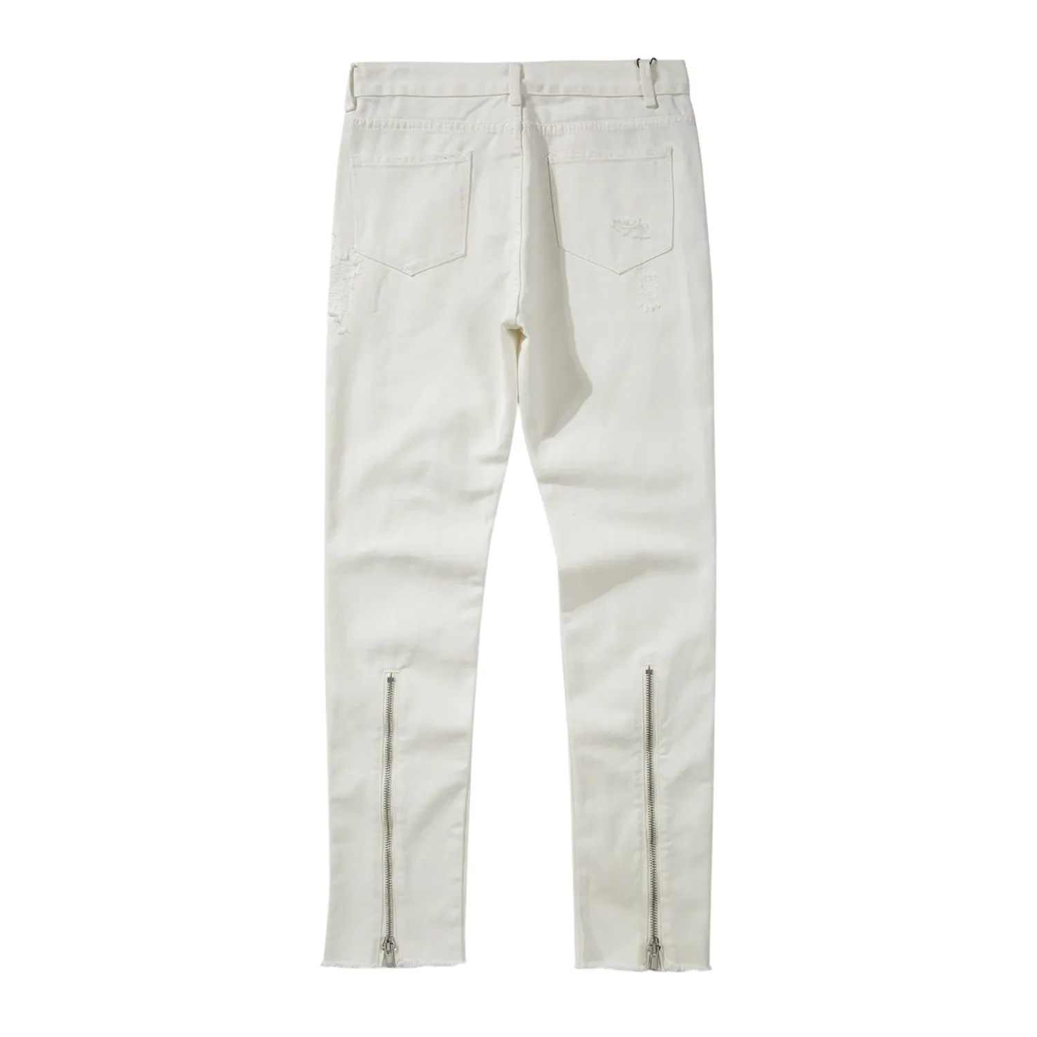 Slim fit distressed jean with back leg zipper