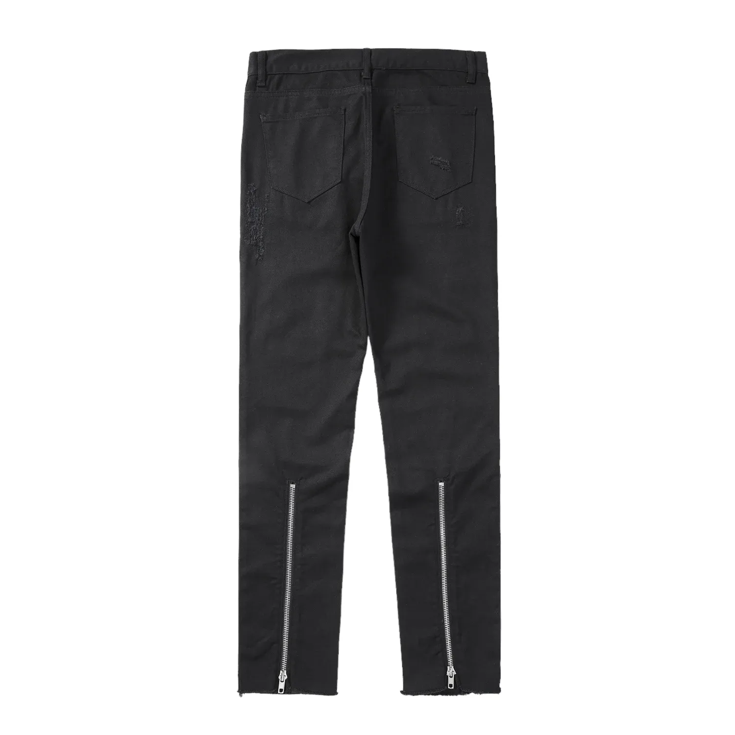 Slim fit distressed jean with back leg zipper