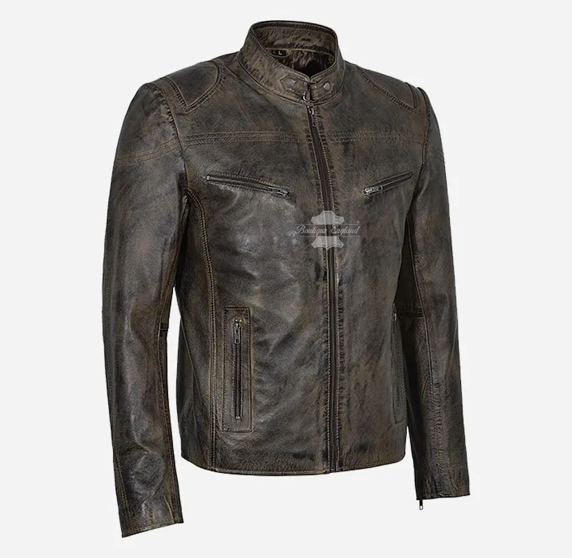 SPEED Men's Biker Leather Jacket Real Leather Biker Fashion Jacket