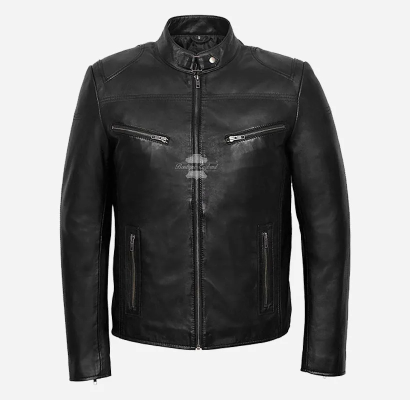 SPEED Men's Biker Leather Jacket Real Leather Biker Fashion Jacket
