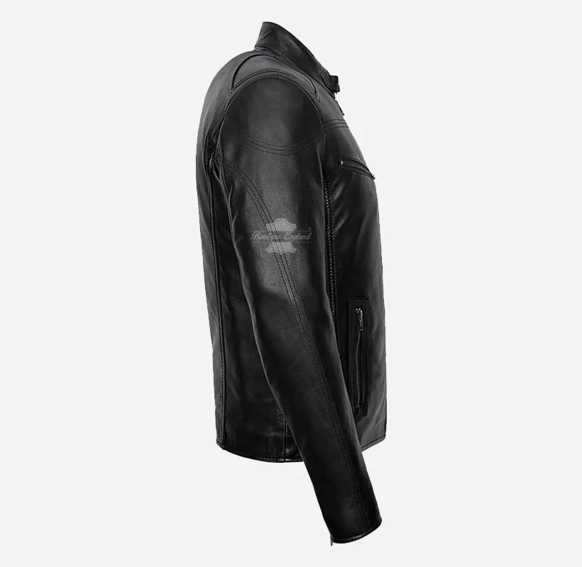 SPEED Men's Biker Leather Jacket Real Leather Biker Fashion Jacket