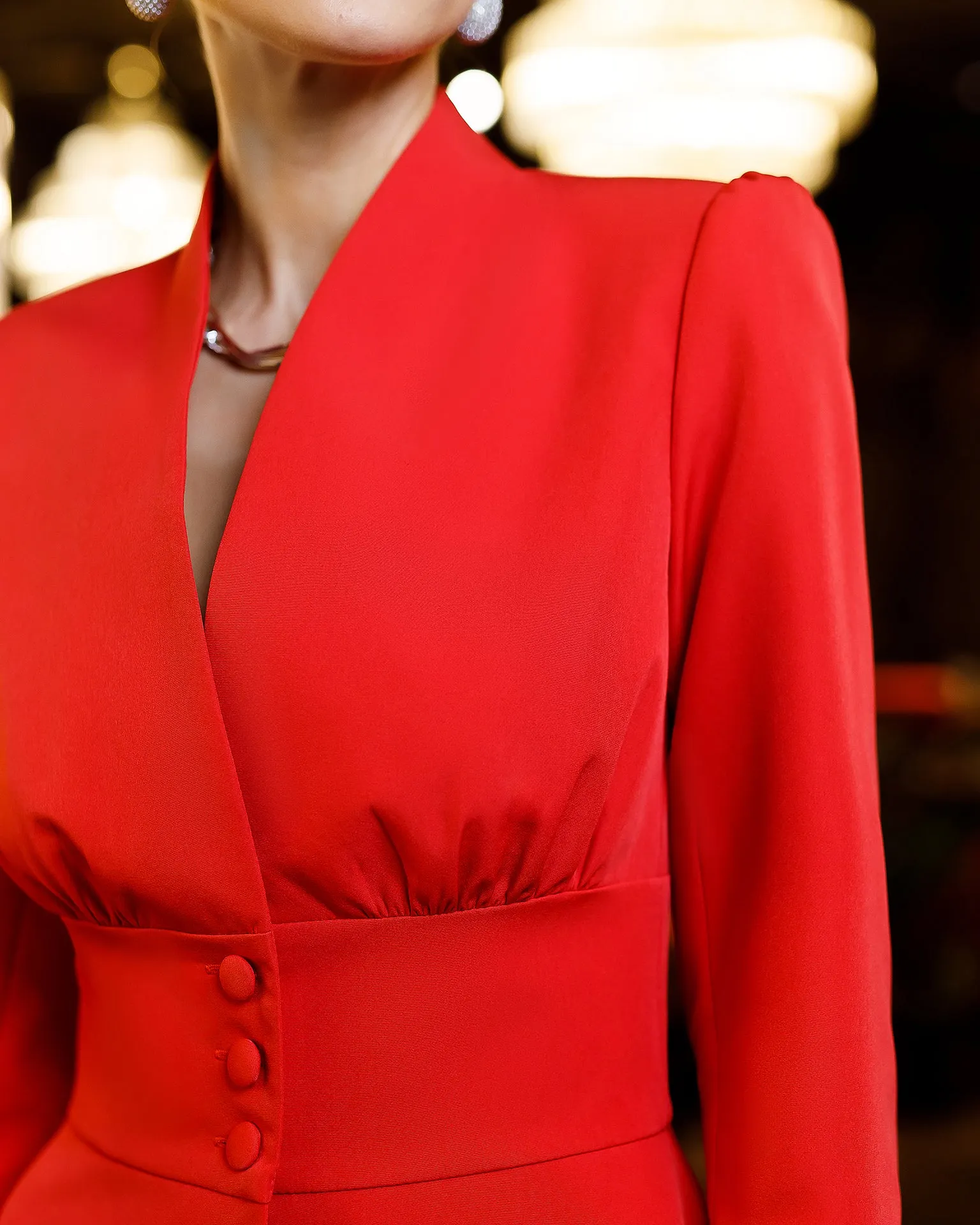 Stella Red Collarless Jacket Midi Skirt Suit 2-Piece