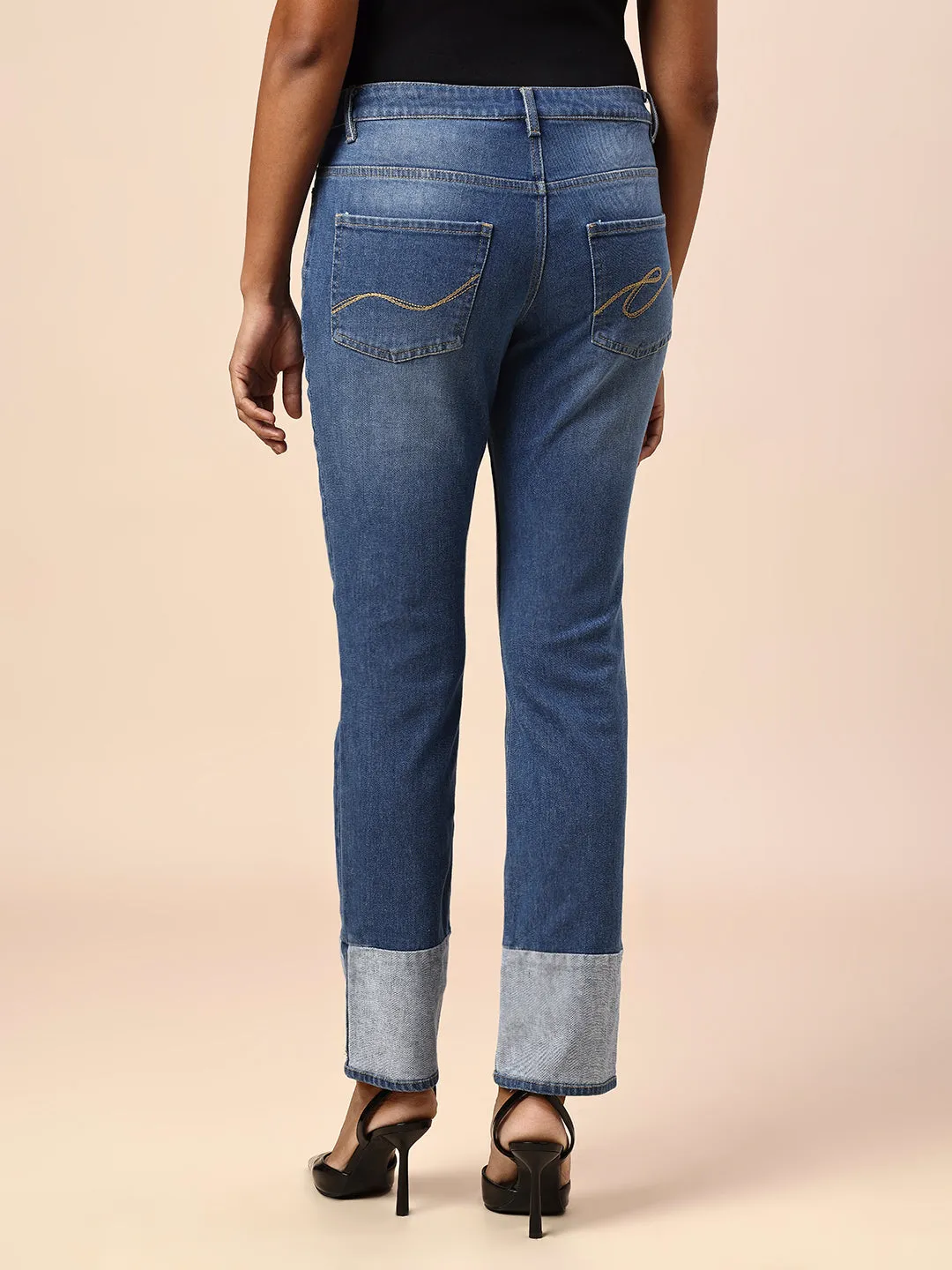 STRAIGHT LEG JEANS W/ FAUX TURN UP