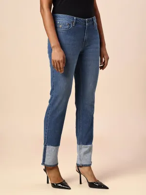 STRAIGHT LEG JEANS W/ FAUX TURN UP