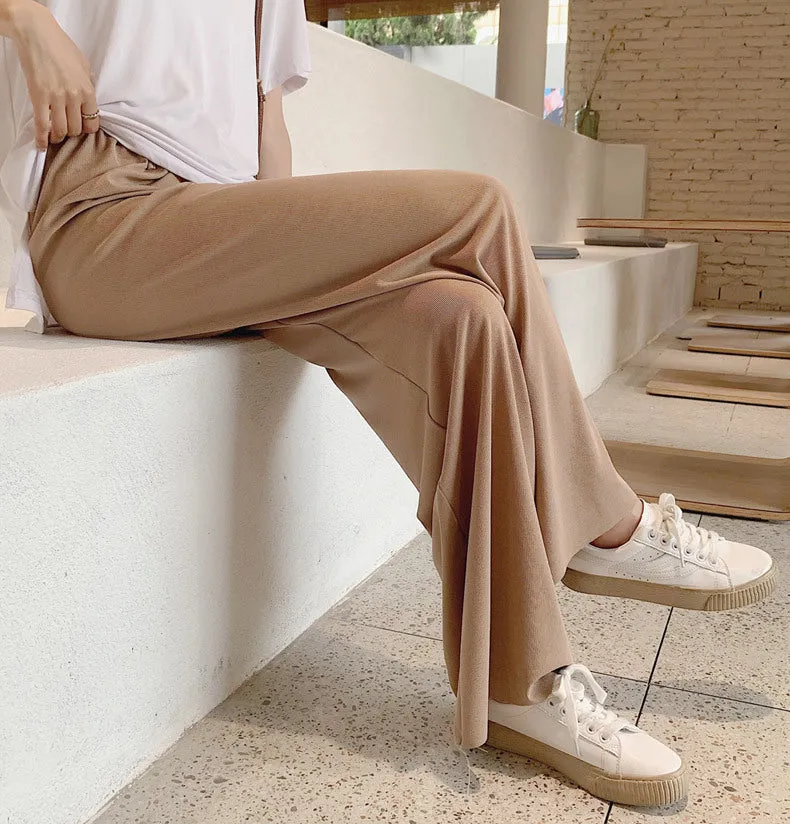 Streaming Popular Summer Women High Waist Slim Look Ice Silk Wide Leg Pants Loose All-Matching Casual Lengthen Floor Length Pants
